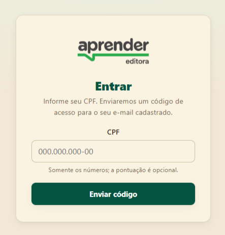 Tela de acesso, primeira etapa: campo de CPF e botão Enviar código
